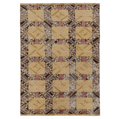 Pre-owned Rug & Kilim Contemporary Scandinavian Style Geometric Ochre Wool Rug By , India In Brown