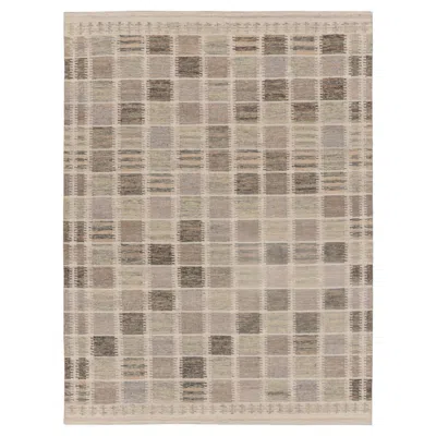 Pre-owned Rug & Kilim Contemporary Scandinavian Style Geometric Wool Kilim By , India In Brown