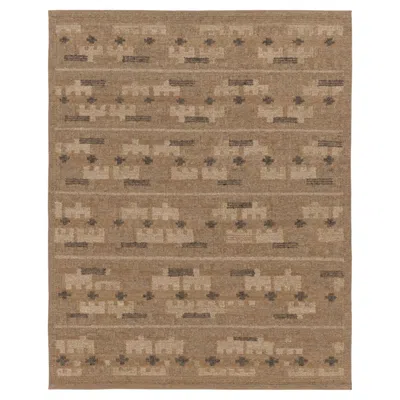 Pre-owned Rug & Kilim Contemporary Scandinavian Style Geometric Wool Rug, By , India In Brown