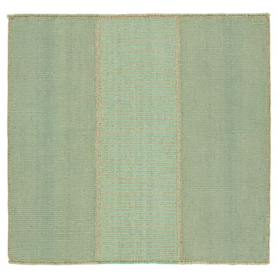 Pre-owned Rug & Kilim 's Contemporary Square Kilim In Turquoise And Beige Textural Stripes In Brown