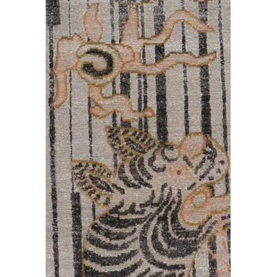 Rug & Kilim 's Contemporary Tiger Pictorial Rug In Gray And Black Tones In Blue;black;gray