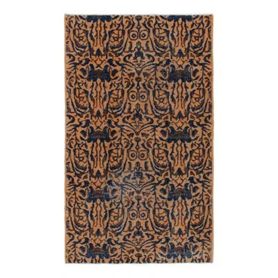 Rug & Kilim 's Contemporary Tiger Skin Runner Rug In Navy Blue & Gold Pictorial In Multi