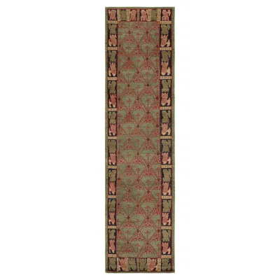 Pre-owned Rug & Kilim 's Cortez Traditional Geometric Green And Red Wool Runner