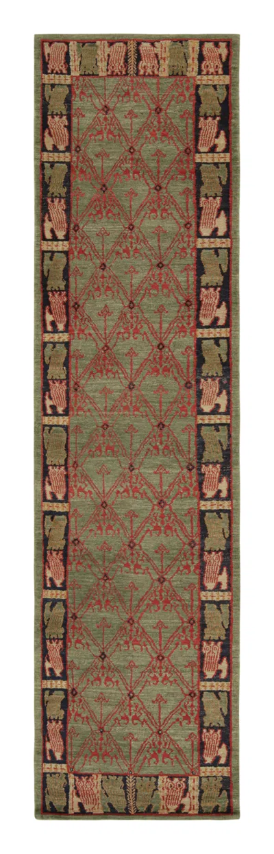 Pre-owned Rug & Kilim 's Cortez Traditional Geometric Green And Red Wool Runner