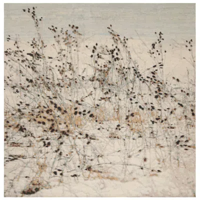 Pre-owned Rug & Kilim 's Custom Abstract Square Rug “snow” With Floral Impressionist Design In Sand