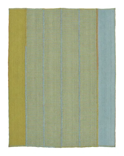Pre-owned Rug & Kilim 's Custom Contemporary Rez Kilim In Green And Blue Stripes
