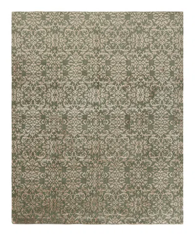 Pre-owned Rug & Kilim 's Custom Geometric Floral Green & Beige-gold Wool And Silk Rug