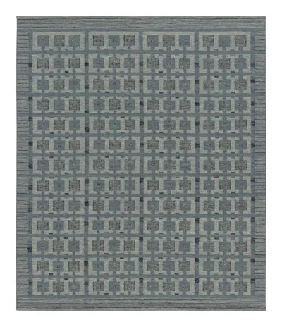 Pre-owned Rug & Kilim 's Custom Scandinavian Style Kilim In Blue And Gray Geometric Pattern