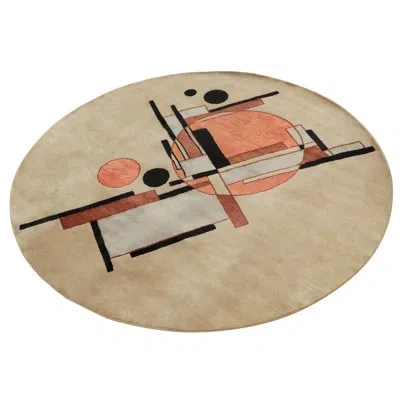 Rug & Kilim Deco Suprematist Style Circle In Orange/brown/gray/black Area Rug By Rug And Kilim In Black;brown;beige;orange;silver;gray