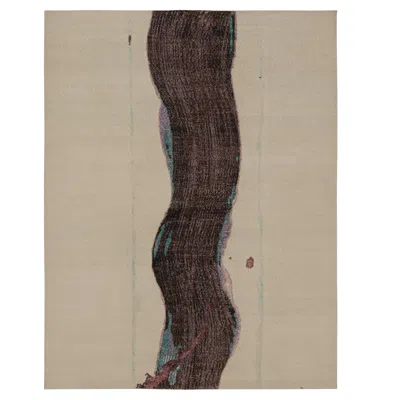 Pre-owned Rug & Kilim 's Distressed Abstract Rug In Beige With Purple Pattern