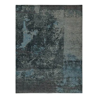 Rug & Kilim 's Distressed Abstract Rug In Blue And Gray Patterns In Blue;gray