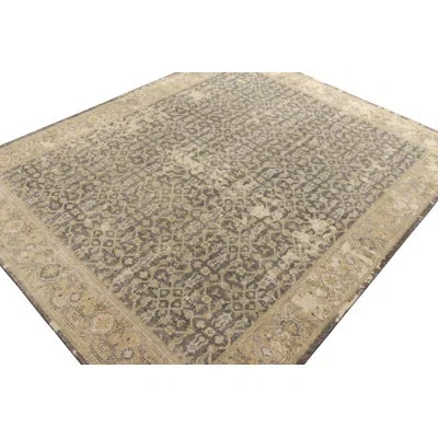 Rug & Kilim 's Distressed Classic Custom Rug In Grey, Beige Herati Pattern In Beige;gray