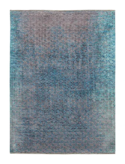 Pre-owned Rug & Kilim 's Distressed Contemporary Rug With Greek Key Lattice In Blue Hues