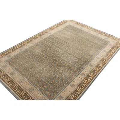 Rug & Kilim 's Distressed Custom Rug In Blue, Beige-brown Geometric Pattern In Blue;brown;beige