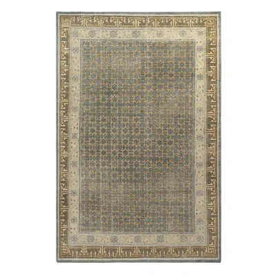 Rug & Kilim 's Distressed Custom Rug In Blue, Beige-brown Geometric Pattern In Blue;brown;beige