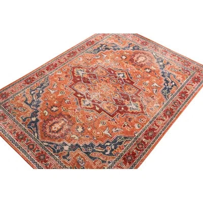 Rug & Kilim 's Distressed Custom Rug In Orange, Red Medallion Pattern In Blue;red;orange