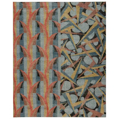 Pre-owned Rug & Kilim 's Distressed Deco Rug In Blue & Beige-brown Geometric Patterns