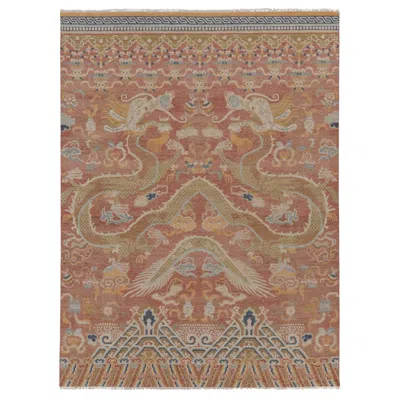 Pre-owned Rug & Kilim 's Distressed Dragon Rug, Rust And Gold With Dramatic Pictorials In Brown