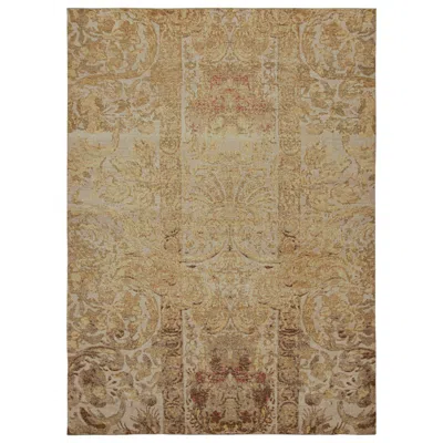 Pre-owned Rug & Kilim 's Distressed European Rug In Beige-brown & Gold Floral Pattern