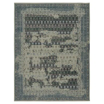 Pre-owned Rug & Kilim 's Distressed European Rug In Blue And Teal With Floral Patterns In Green