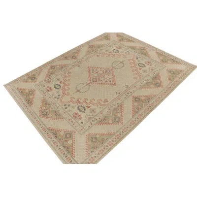 Rug & Kilim 's Distressed Ghiordes Rug In Greige, Green, Red Medallion In Red;beige;green