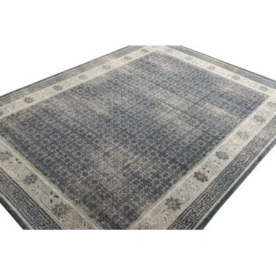 Rug & Kilim 's Distressed Khotan Rug In Blue, Grey Geometric Pattern In Blue;gray
