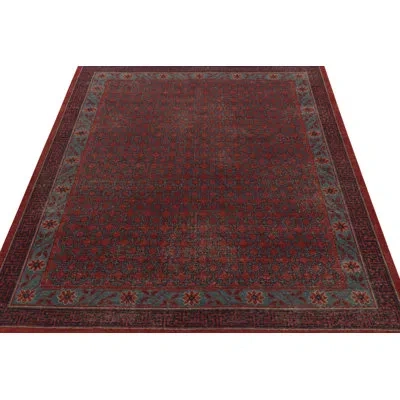 Rug & Kilim 's Distressed Khotan Rug In Red & Blue Trellis Pattern In Blue;red