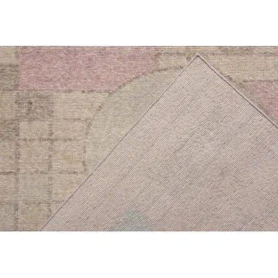 Rug & Kilim 's Distressed Modern Rug In Beige All Over Deco Pattern In Blue;pink