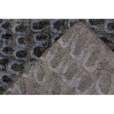 Rug & Kilim 's Distressed Modern Rug In Blue And Black All Over Pattern In Blue;black