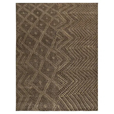 Pre-owned Rug & Kilim 's Distressed Moroccan Style Rug In Beige And Brown Geometric Pattern