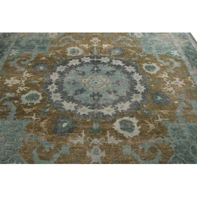 Rug & Kilim 's Distressed Oriental Rug - Blue And Brown Medallion Pattern In Blue;brown;beige