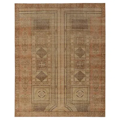 Pre-owned Rug & Kilim 's Distressed Ottoman Style Rug In Beige-brown, Green, Orange