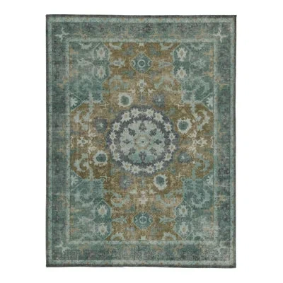 Rug & Kilim 's Distressed Rug In Blue Medallion Pattern In Blue,yellow