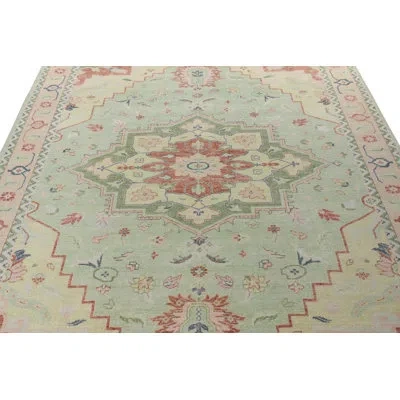 Rug & Kilim 's Distressed Serapi Rug In Green, Red Medallion Pattern In Red;green