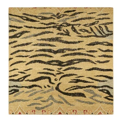 Rug & Kilim 's Distressed Square Tiger Skin Rug In Gold, Black And Gray Tones In Brown