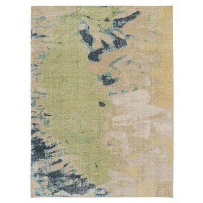 Pre-owned Rug & Kilim 's Distressed Style Abstract Rug In Green, Beige And Blue