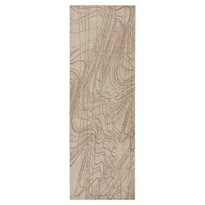 Pre-owned Rug & Kilim 's Distressed Style Abstract Runner In Beige-brown Geometric Pattern