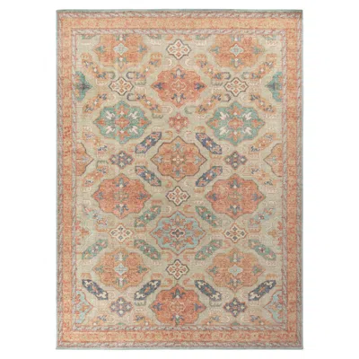 Pre-owned Rug & Kilim 's Distressed Style Custom Rug In Beige, Orange Geometric Pattern