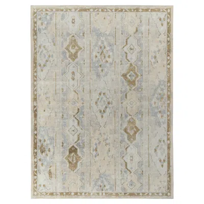 Pre-owned Rug & Kilim 's Distressed Style Custom Rug In Blue, Beige-brown Geometric Pattern In Gray