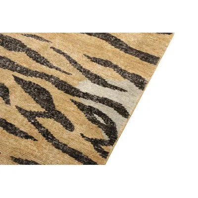 Rug & Kilim 's Distressed Tiger Rug In Black, Beige-brown Tones With Pelt Pattern In Black,beige,brown,orange,gray,blue