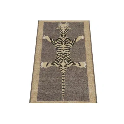 Rug & Kilim 's Distressed Tiger Runner In Gray, Beige And Black Pictorial In Black;beige;gray