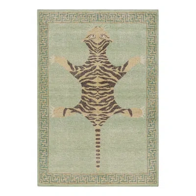 Rug & Kilim 's Distressed Tiger Skin Rug Design With Pictorial In Brown;beige;gray