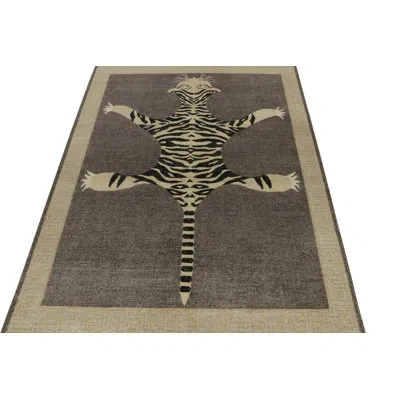 Rug & Kilim 's Distressed Tiger Skin Rug In Gray, Beige And Black Pictorial In Black;beige;gray