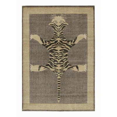 Rug & Kilim 's Distressed Tiger Skin Rug In Gray, Beige And Black Pictorial In Black;beige;gray