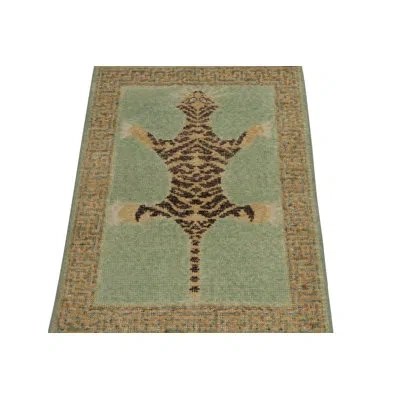 Rug & Kilim 's Distressed Tiger Skin Rug In Green, Beige & Black Pictorial In Black;beige;green