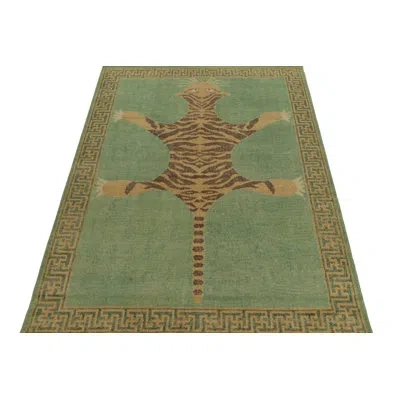 Rug & Kilim 's Distressed Tiger Skin Rug In Green, Beige & Black Pictorial In Black;beige;green