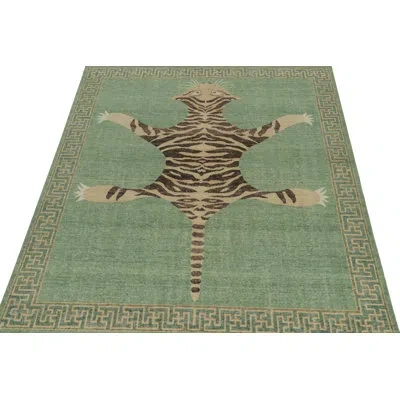 Rug & Kilim 's Distressed Tiger Skin Rug In Green, Beige & Black Pictorial In Black;beige;green