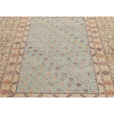 Rug & Kilim Distressed Transitional Floral Rug In Blue, Beige Florals By  In Blue;beige