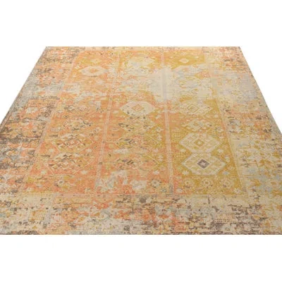 Rug & Kilim 's Distressed Tribal Rug In Red, Beige-gold Geometric Pattern In Red;beige;gold