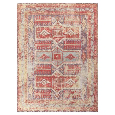 Pre-owned Rug & Kilim 's Distressed Tribal Style Rug In Blue, Red Geometric Pattern